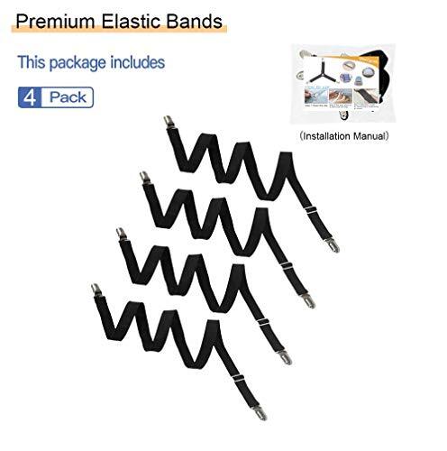 4Pcs Adjustable Bed Sheet Straps Clips, Elastic Mattress Sheet 4pcs-black