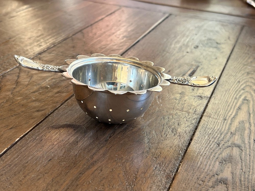 Silver Tea Strainer — with Attached Handles