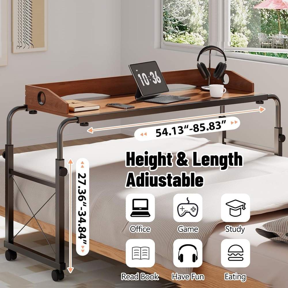Overbed Table W/ Wheels Overbed Desk W/ Adjustable Length & Height Rolling