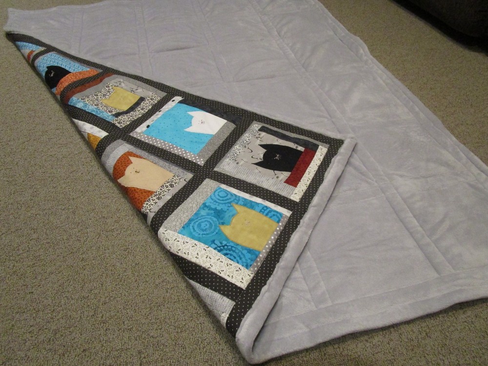 New Handmade Kitty Cat Patchwork Quilt Hand Embroidered Machine Quilted Blanket