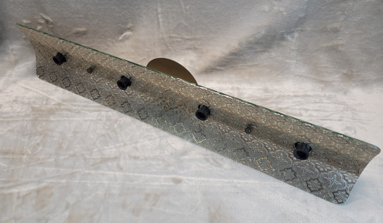 Vtg Bathroom Vanity U Bar 4-Light Fixture Glass Gold Overlay Quatrefoil Curved