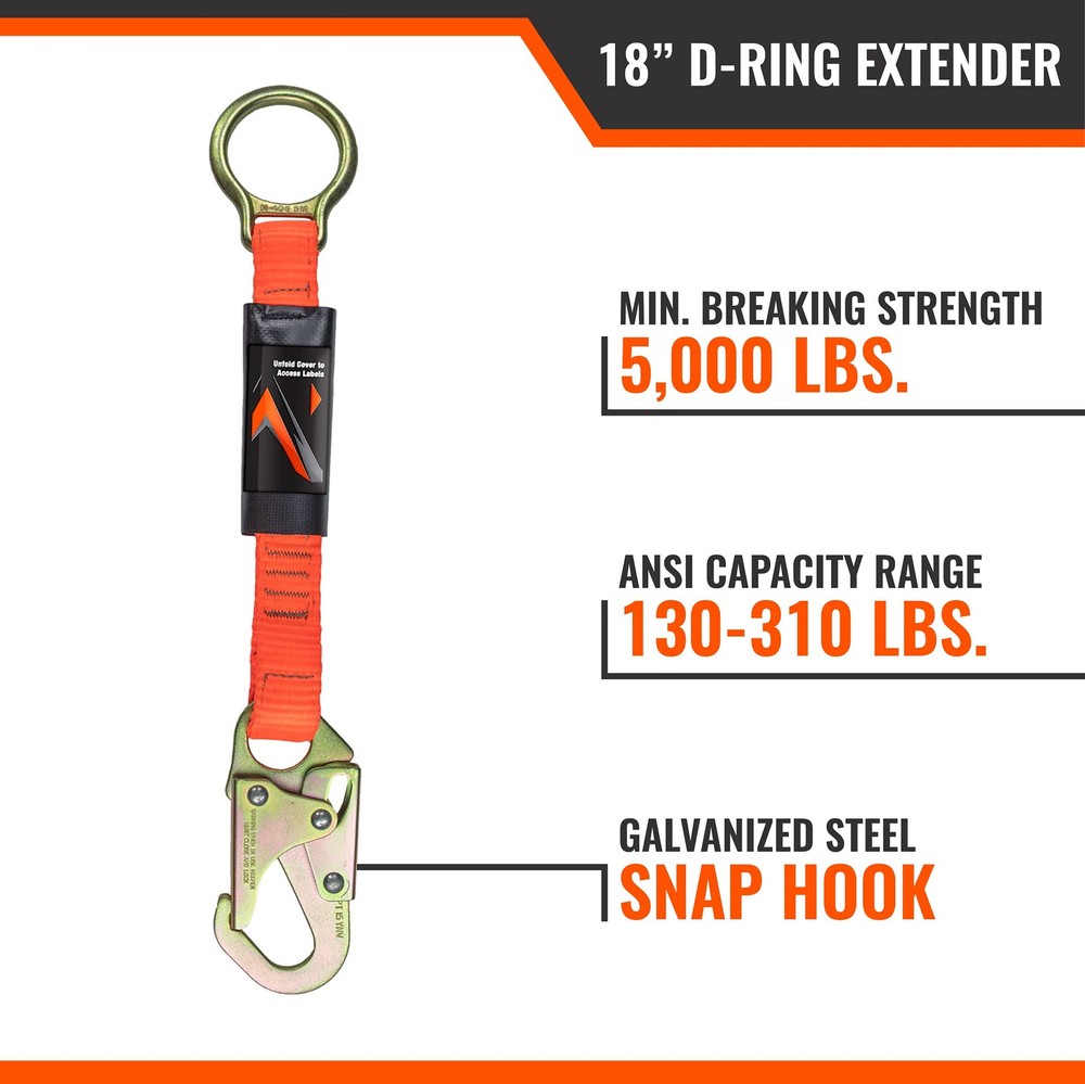 Malta Dynamics 18” D-Ring Extender with Snap Hook for Fall Protection and Roo...