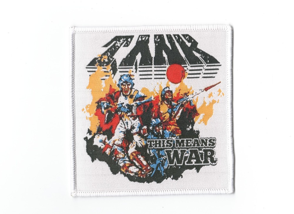 TANK,THIS MEANS WAR, SEW ON WHITE BORDER WOVEN PATCH