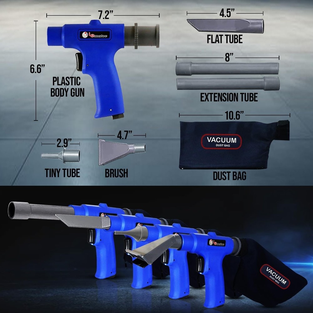 Compact Vacuum-Blower Tool with 6 Attachments - LEMATEC 150 PSI Air Compressor