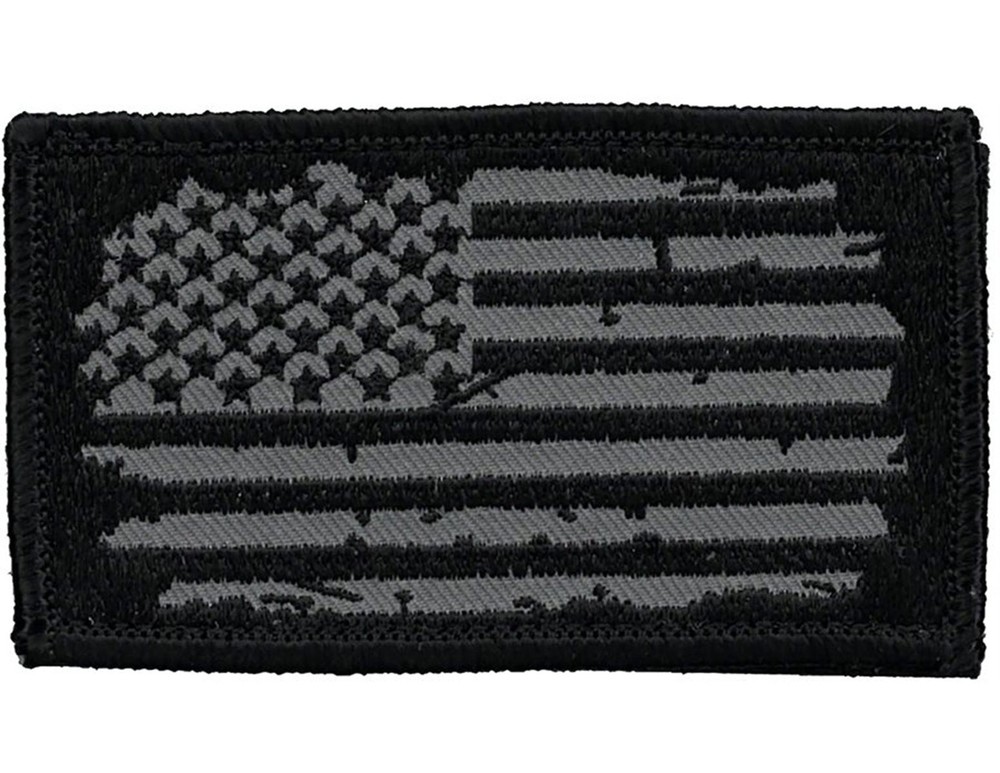 American Flag Grunge Flag 2" x 3.5" Hook & Loop 2 Piece Black Patch