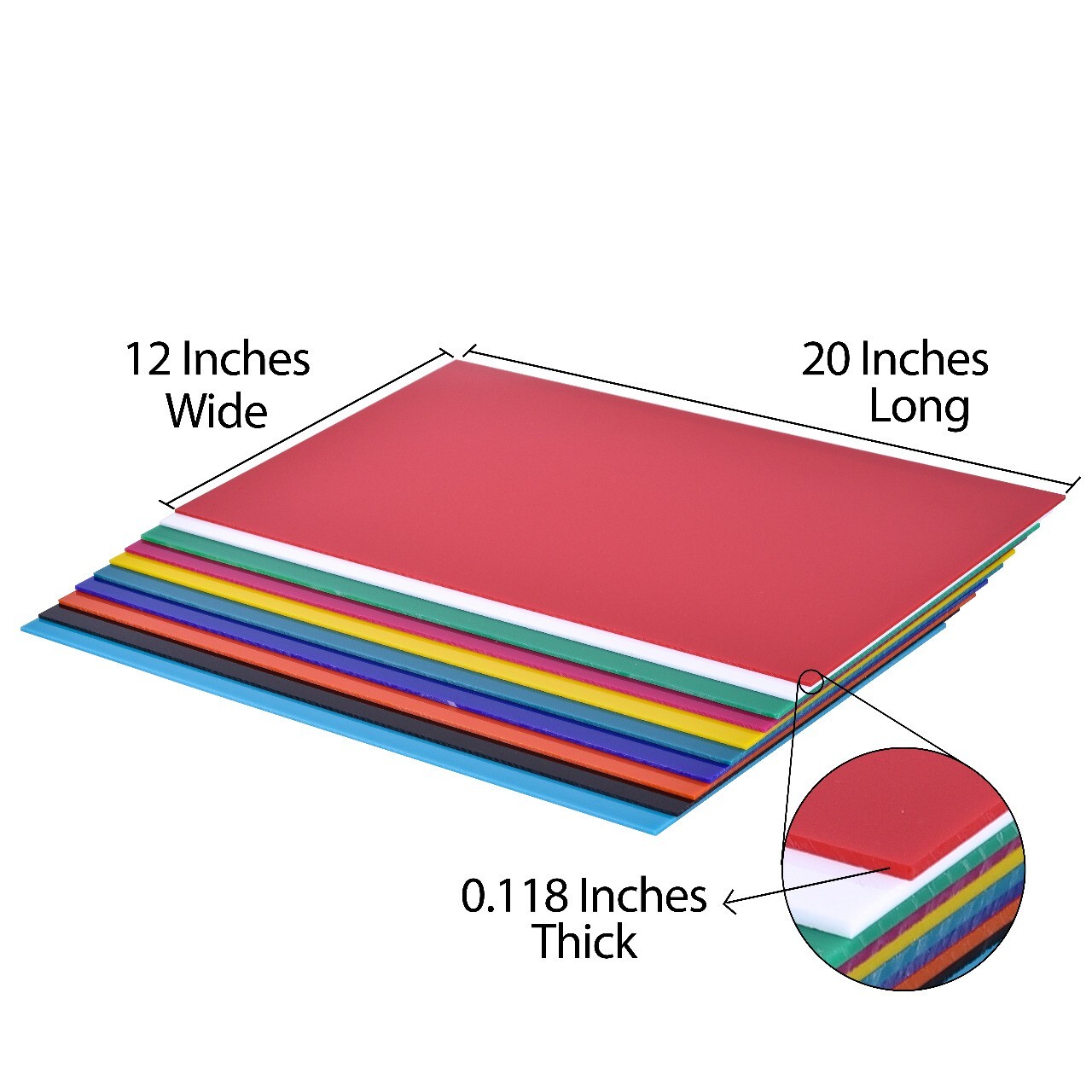 20 Pieces & 10 Colors Opaque Cast Acrylic Sheets 12" x 20" x 0.118" For Crafts