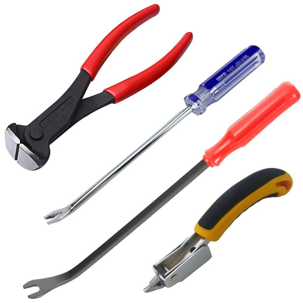 Upholstery and Construction Staple Tools Set Including Cutting Plier, Tack Pu...