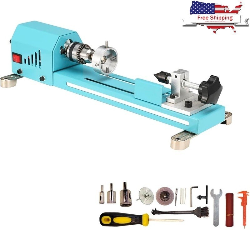 Mini Woodworking Lathe HSS Tools Adjustable Chuck Easy DIY Multi-purpose New