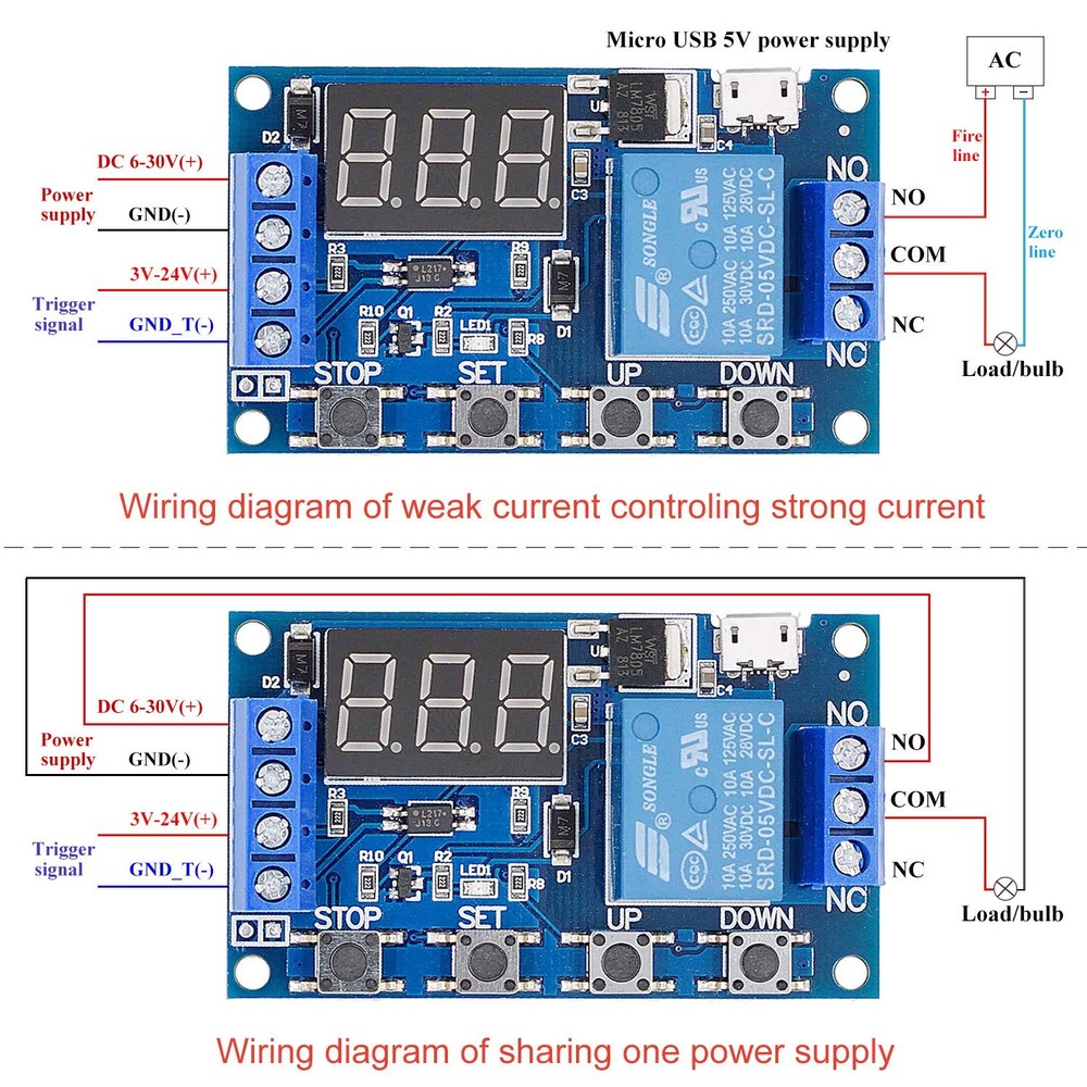 [2 Pack] DC 6-30V Timer Relay Programmable Delay Module Cycle Blue