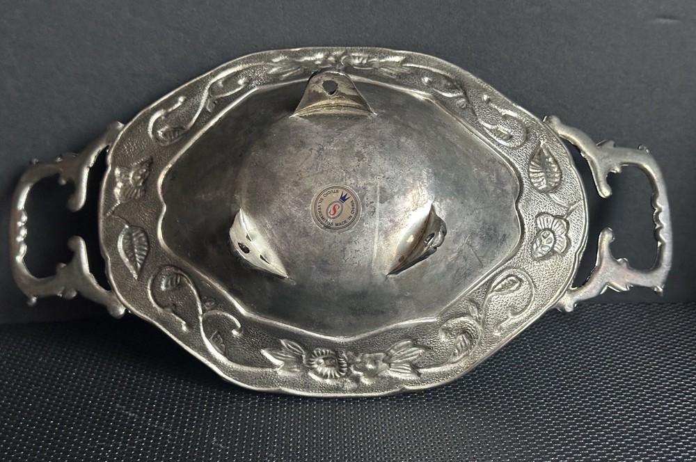 Vintage Studio Silversmiths Silver Plate Floral Footed Oblong Tray W/ Handle