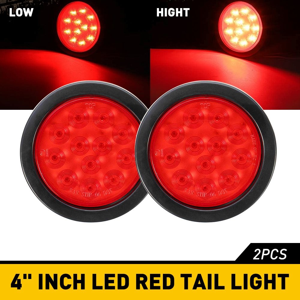 4"inch Round Red 12-LED Truck Trailer Stop Turn Tail Brake Lights Waterproof 12V