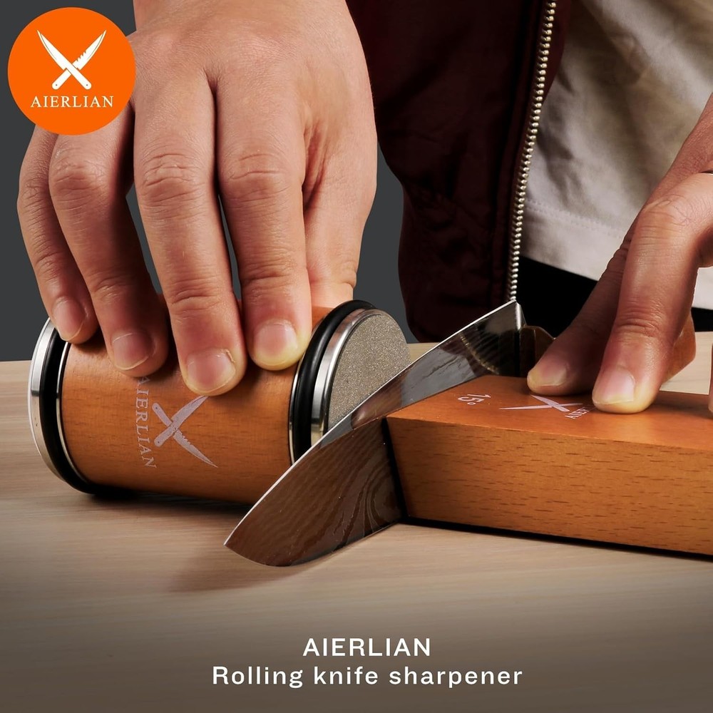 Rolling Knife Sharpener Kit with Diamond & Ceramic for Precision Cutting