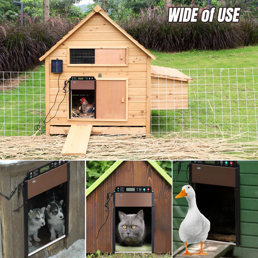 Automatic Chicken Coop Door LCD Battery Solar Powered Timer Light Remote Control