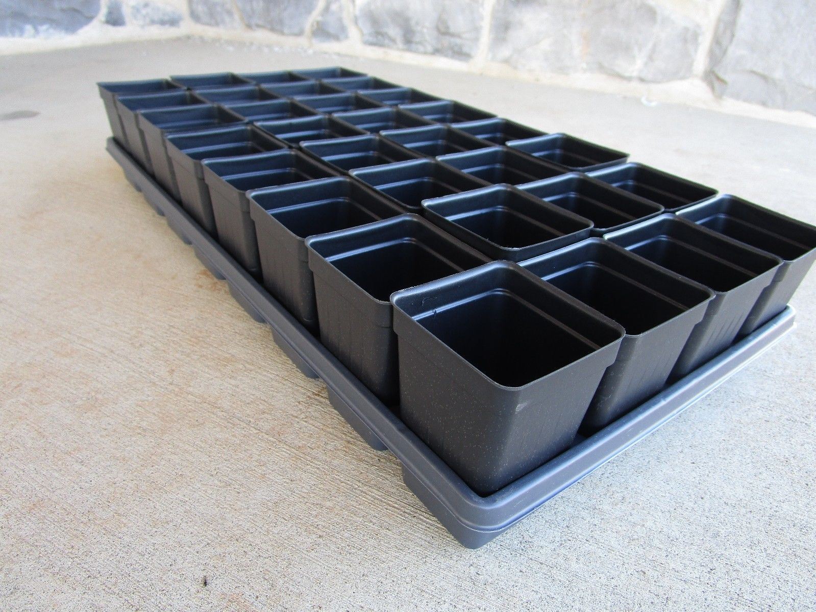 Set of 3 Divided Trays and 96 - 2.5 inch SQUARE DEEP NURSERY POTS Landmark