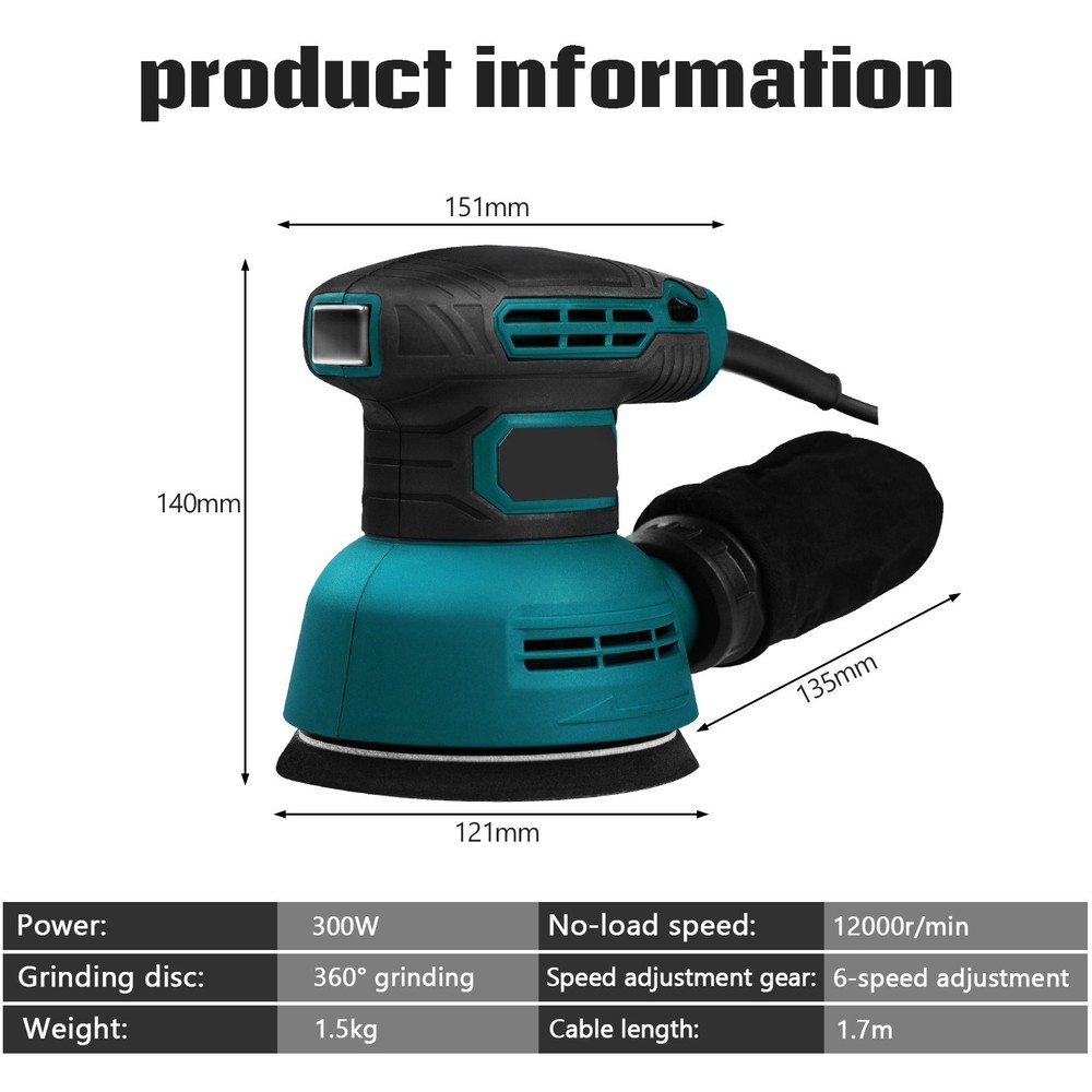 6 Speed Adjustable Electric Eccentric Sander with Dust Collection 360° Rotation