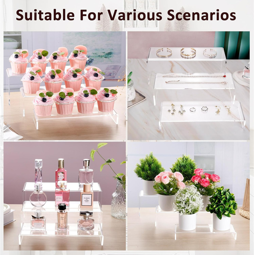 1 Set Large Acrylic Clear Display Risers, 3 Sizes 12" Rectangular Showcase Colle