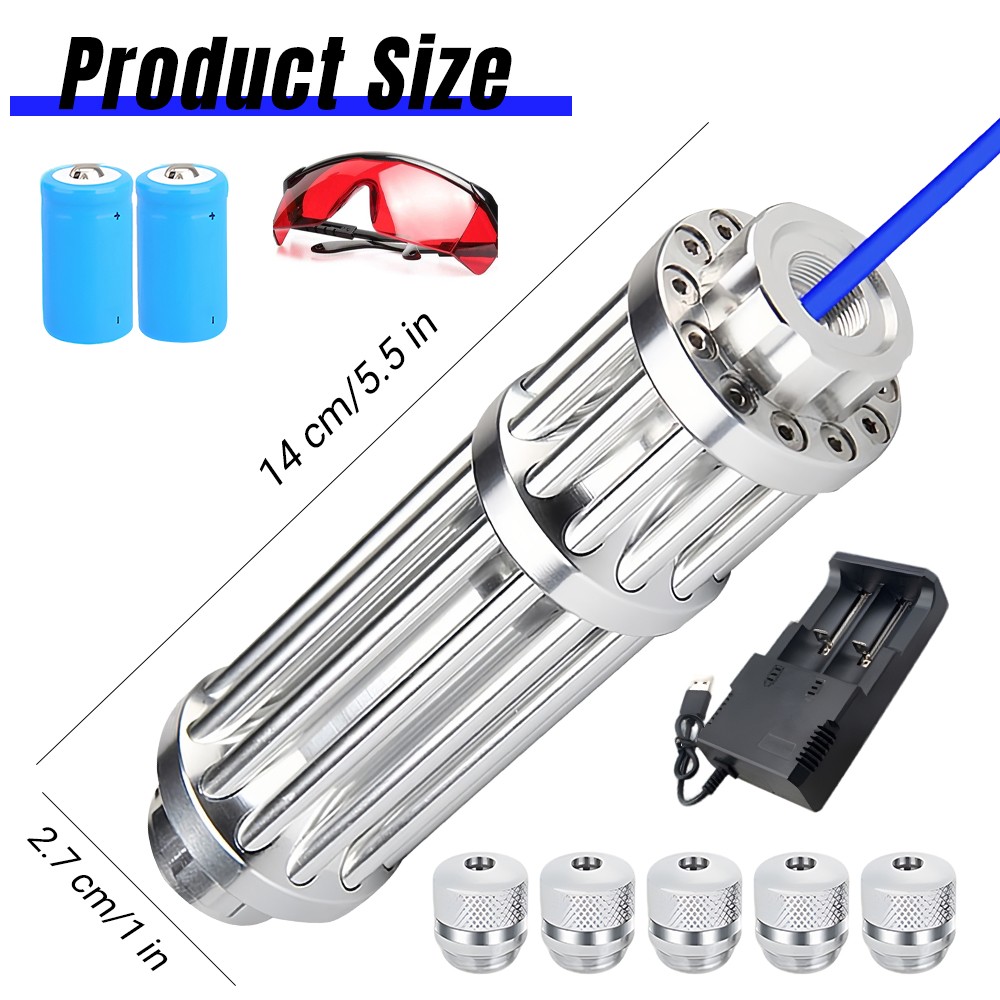 Blue Laser Pointer Adjustable Beam Light Torch Lazer Dot 5 Heads Rechargeable