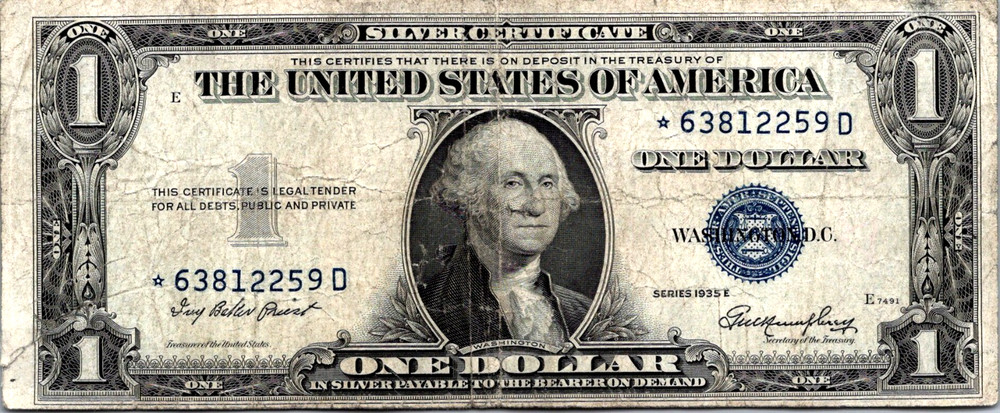 1935-E $1 Silver Certificate Star Note Fr. 1614* F-VF