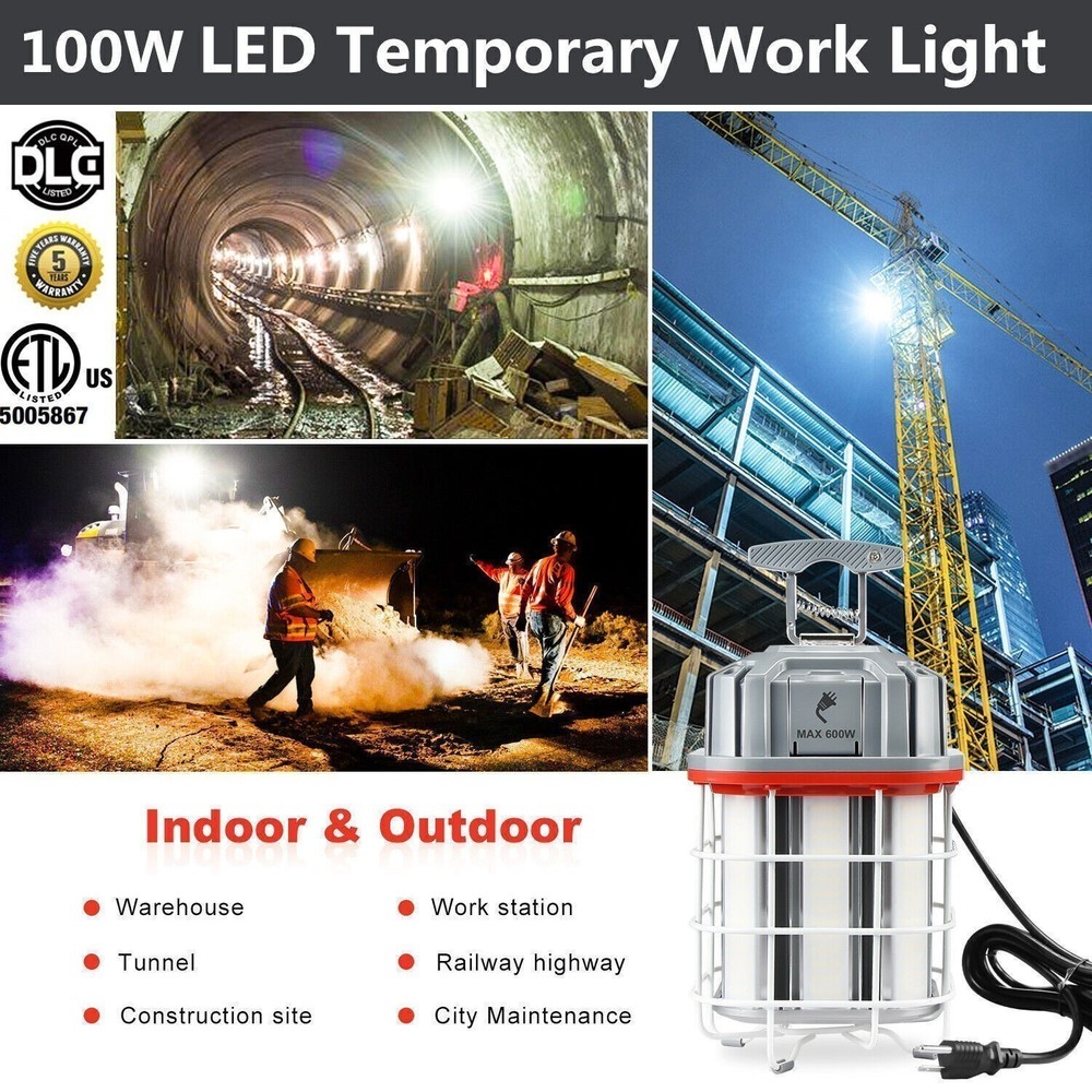 100W LED Temporary Work Light Linkable Hanging Construction Workshop Light 5000K