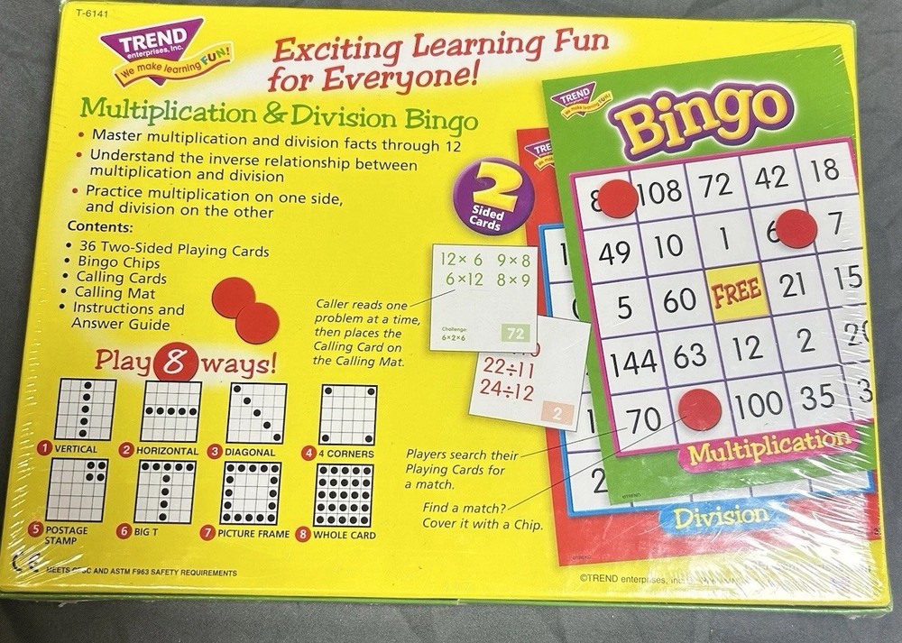 Multiplication & Division Bingo Educational Math Game Homeschool Class NEW SEALE