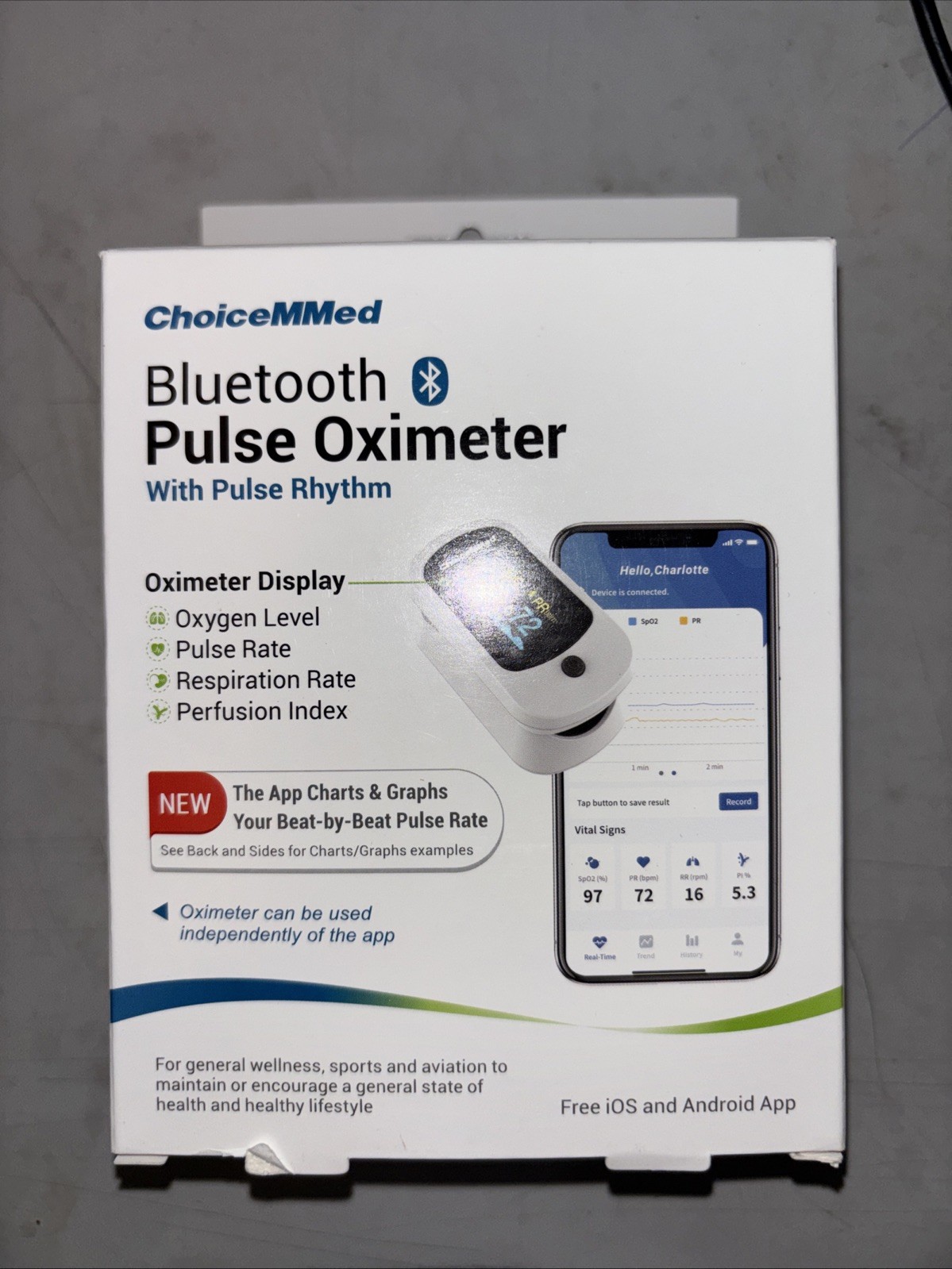 ChoiceMMed Bluetooth Pulse Oximeter with Pulse Rhythm