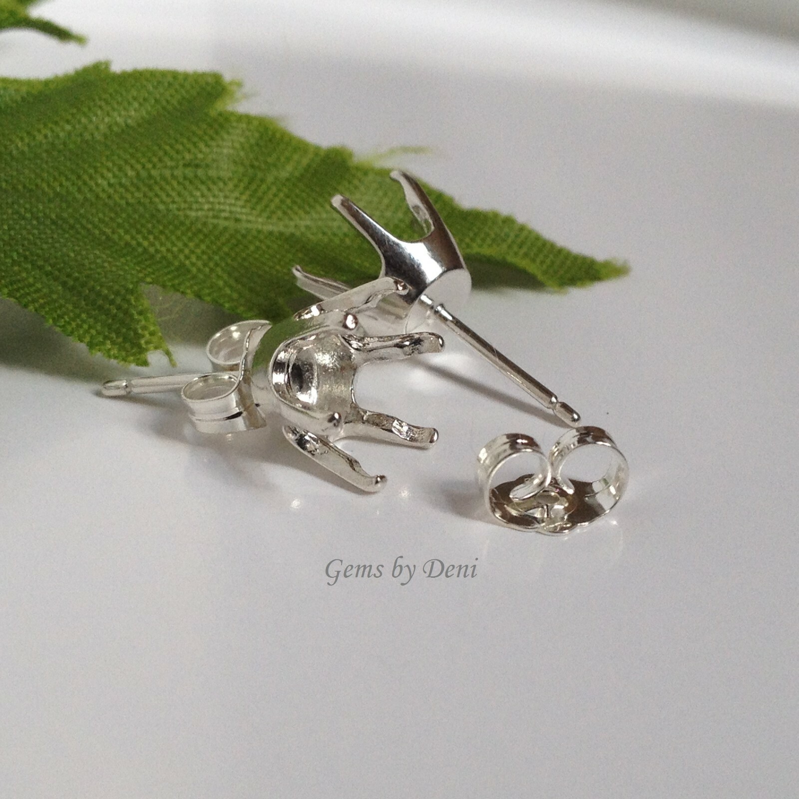 Two Round 6-Prong Solid Sterling Silver Pre-Notched Earring Settings (3mm-8mm)