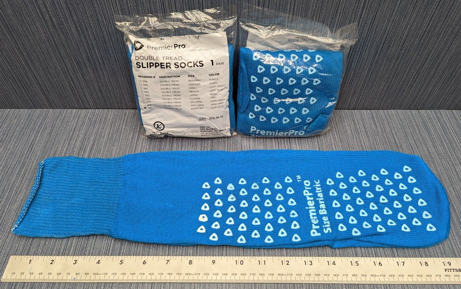 3 pair x Premier Pro 2917 Slippers Sock Bariatric Dark Blue Double Tread