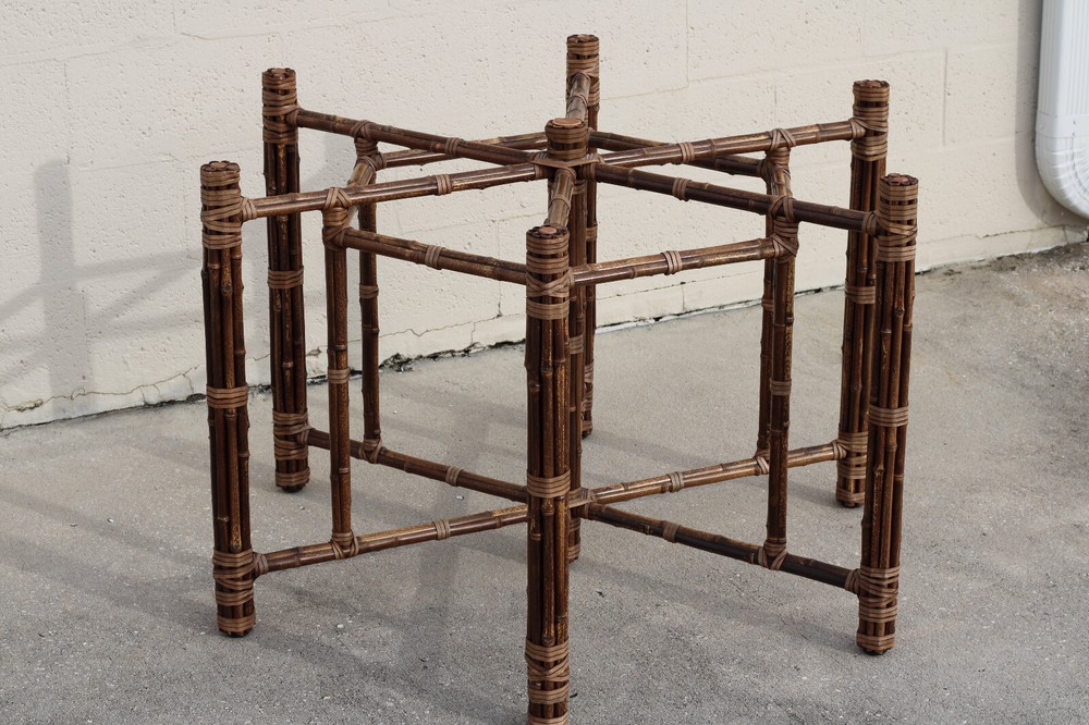 Authentic McGuire Hexagonal Bamboo Rattan Organic Modern Dining Table Base