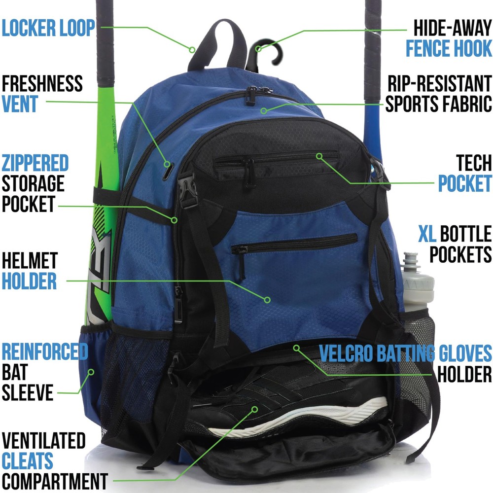 Advantage Baseball Backpack: Securely Holds All Your Gear, Helmet & Bat - Blue