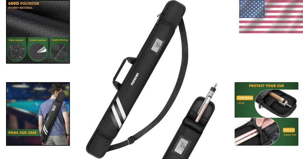 Durable 1x1 Pool Cue Bag - Lightweight Polyester Case with Organizing Pockets