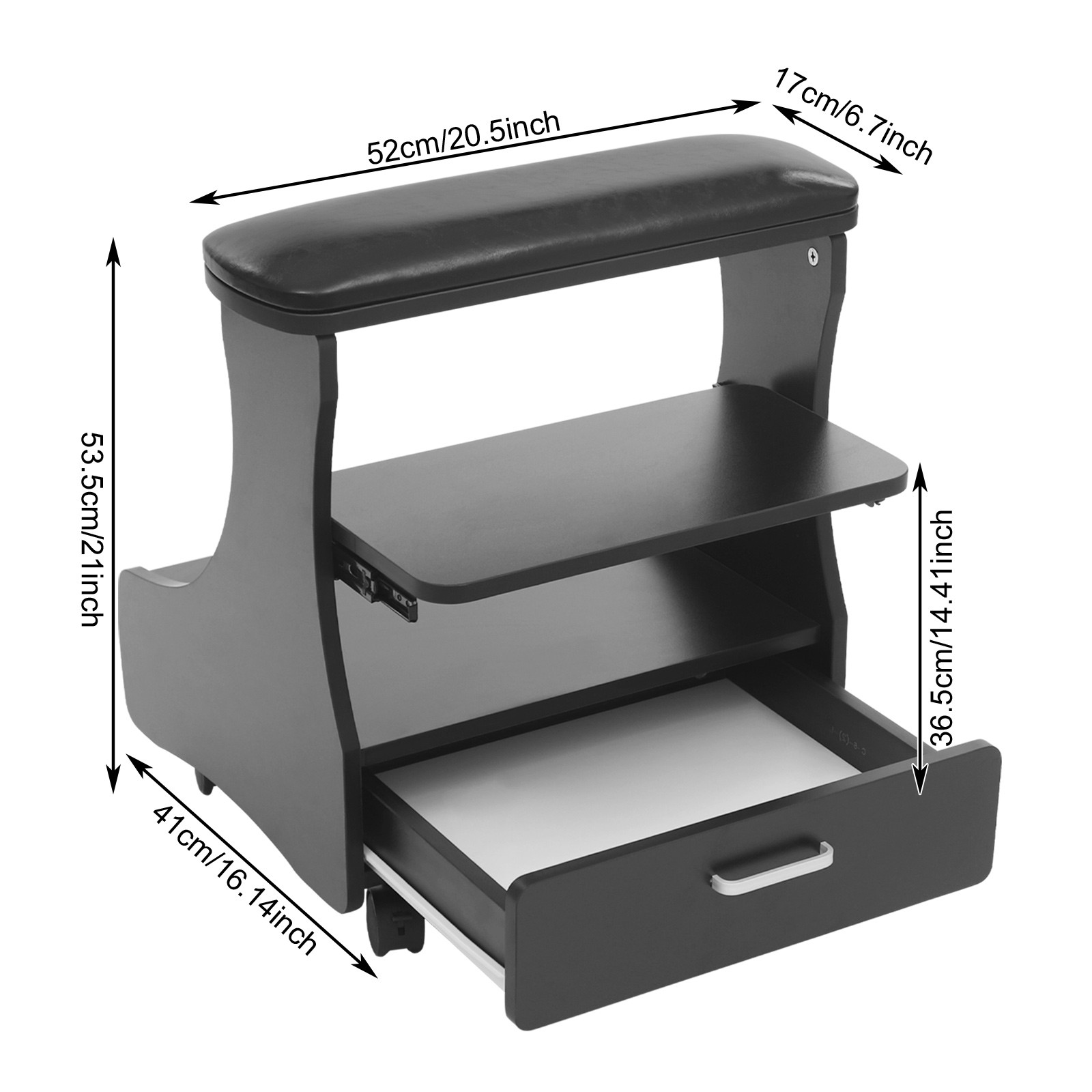 Pedicure Foot Rest 3-Tier Storage Swivel Wheels for Salon Nail Care FootRest