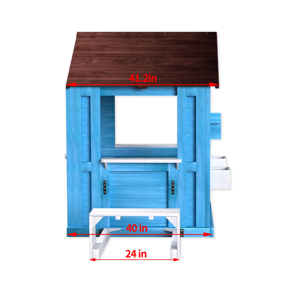 Outdoor Playhouse, Wooden Kids Play House w/Picnic Bench, Half Door, Windows