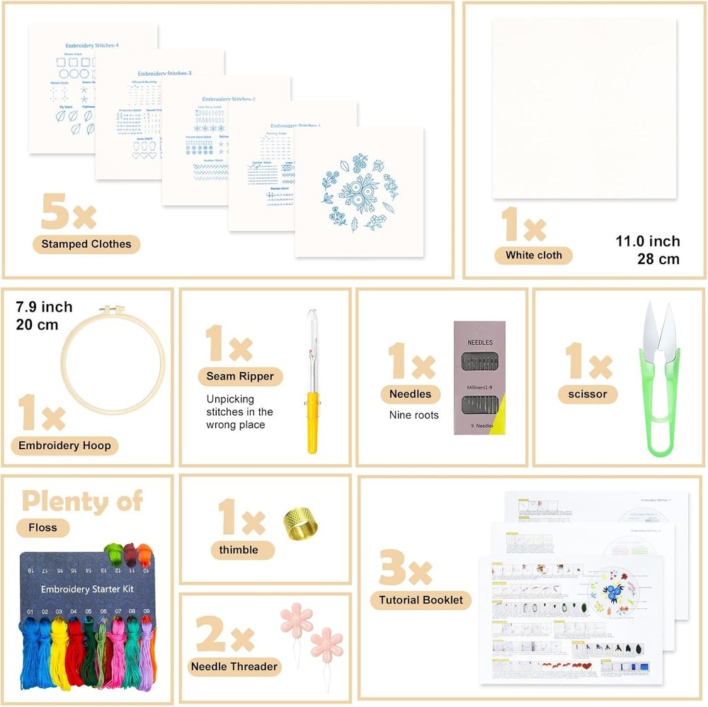 BREENHILL Embroidery Kit for Beginners, 5 Sets Small, 4 Pack Skill Practice