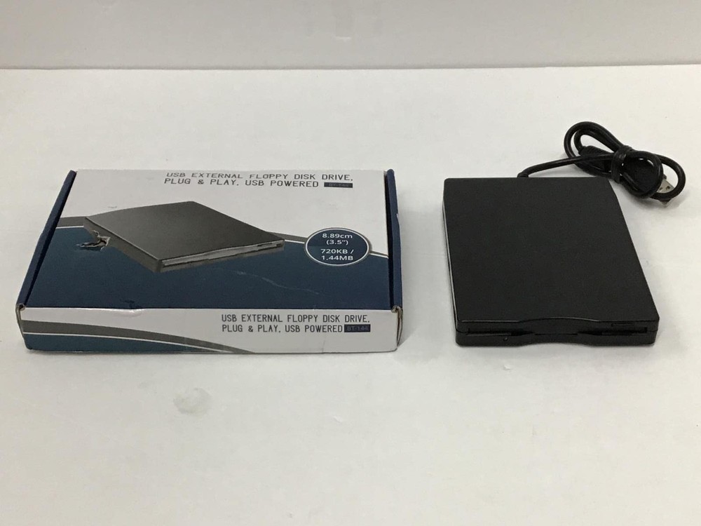 BT-144 Slim Black USB External Floppy Disk Drive, Plug & Play, USB Powered
