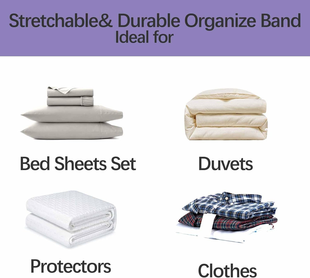 Bed Sheet Organizer Bands, Sheet Set Storage Size Marking Bands, Elastic Bedding