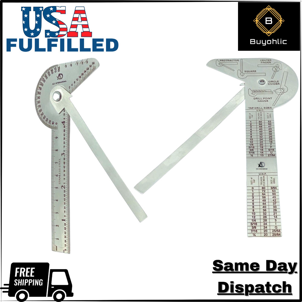 Multi Purpose Protractor Square Rule Centre Finder Drill Point Gauge-USA FULFILL