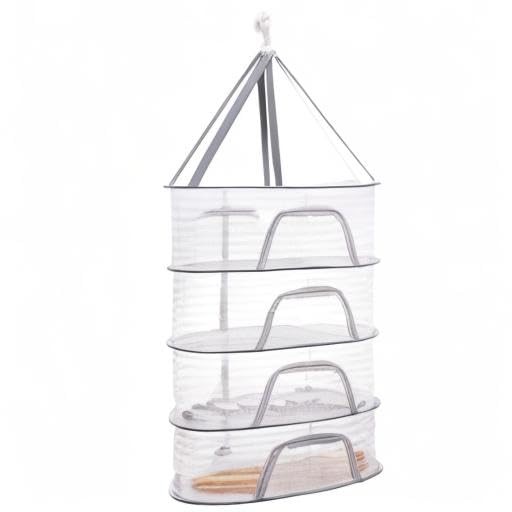 Coloch 4 Layer Herb Drying Rack with Zipper, Hanging Mesh Net White