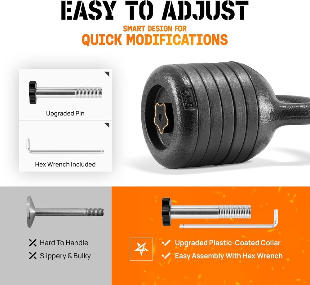 Adjustable Kettlebell Set, 20–40 LB Weight Set, Solid Cast Iron Handle with S...
