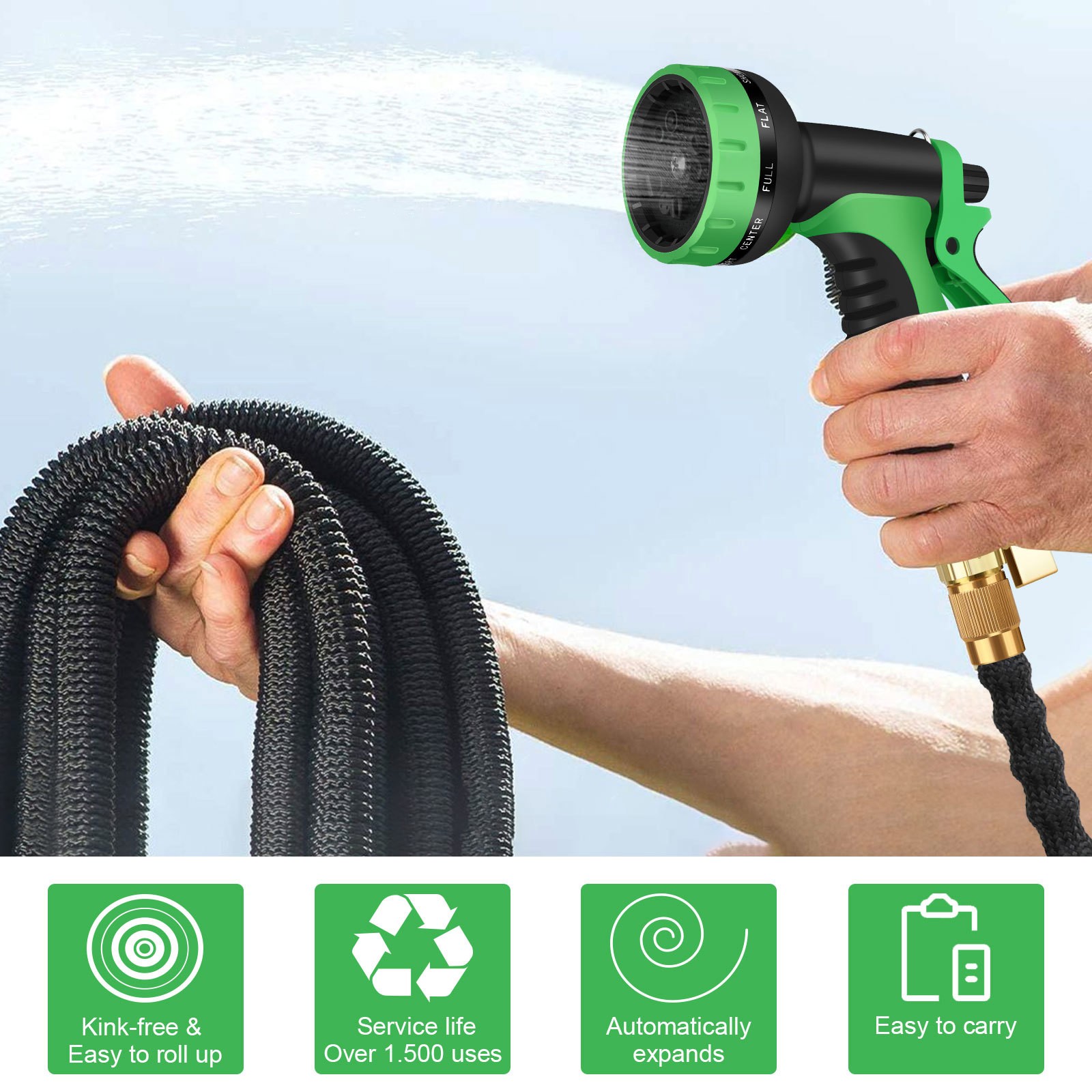 150FT Expandable Flexible Heavy Duty Garden Water Hose with 10 Mode Spray Nozzle