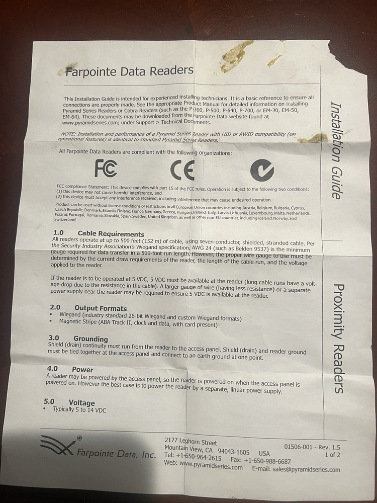 Farpointe Data P-500-HA REV28 Alps Proximity Card Reader