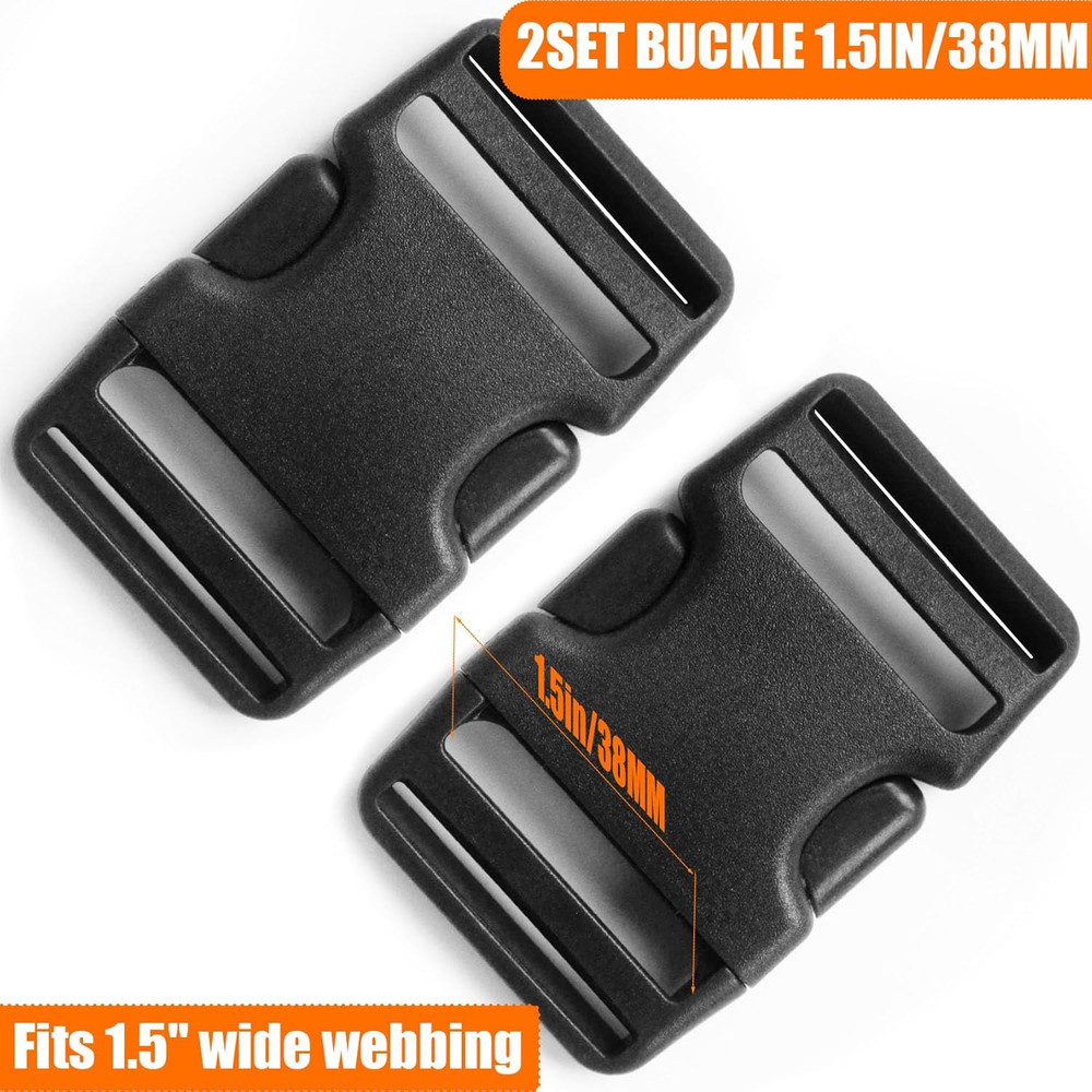 Buckle for 1.5'' Webbing, 2Set Plastic Replacement Side Release Buckles+4Pcs Pla