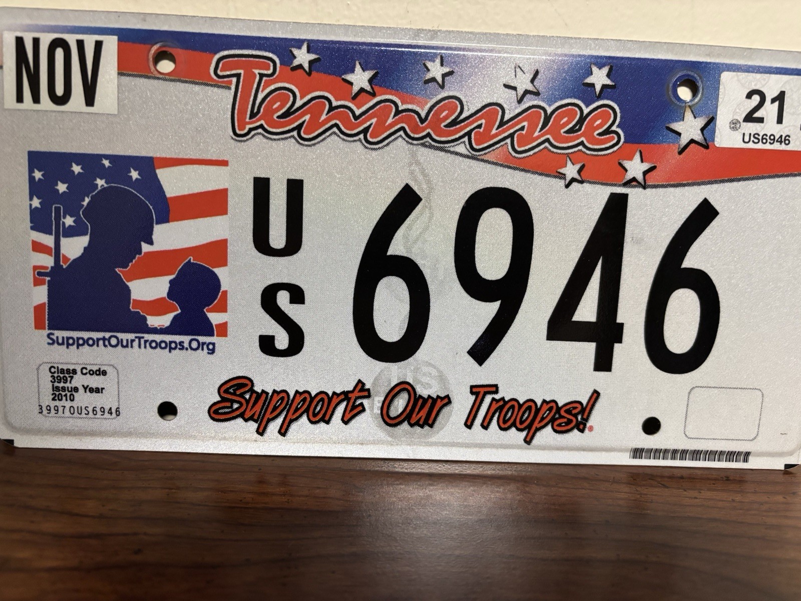2010 RARE Original Tennessee Support Our Troops License Plate US 6946