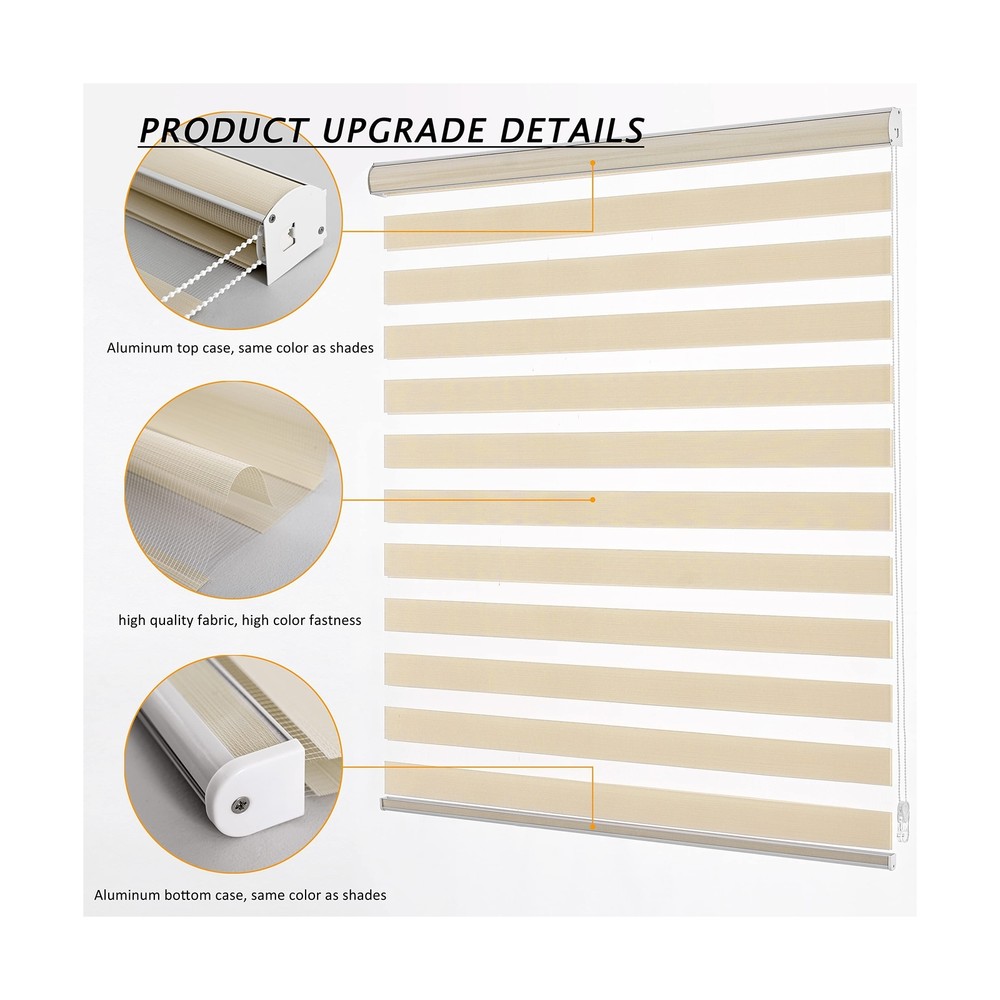 Window Blind Dual Layer Polyester Zebra Roller Light Filtering Sheer Shades W...