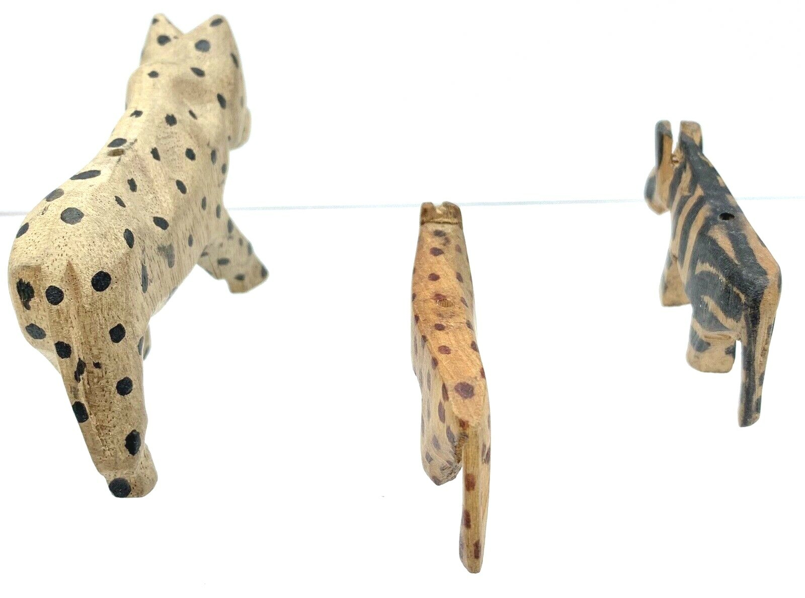 Lot of 3 Miniature Hand Carved Wooden African Safari Small Animals Primitive