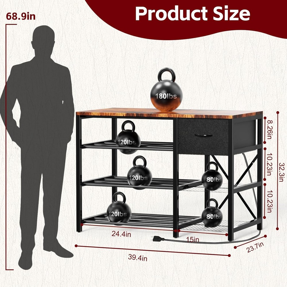 3D Printer Stand with Filament Storage Rack, 3D Printer Table with Power Outlet,