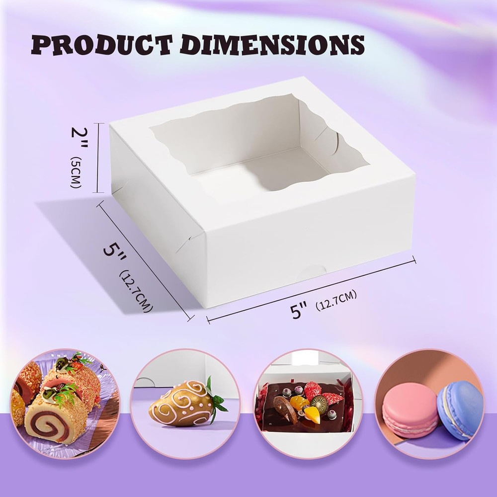51PCS 5X5X2 Inch Bakery Boxes,Cookie Boxes with Window, Pastry Boxes for Macaroo