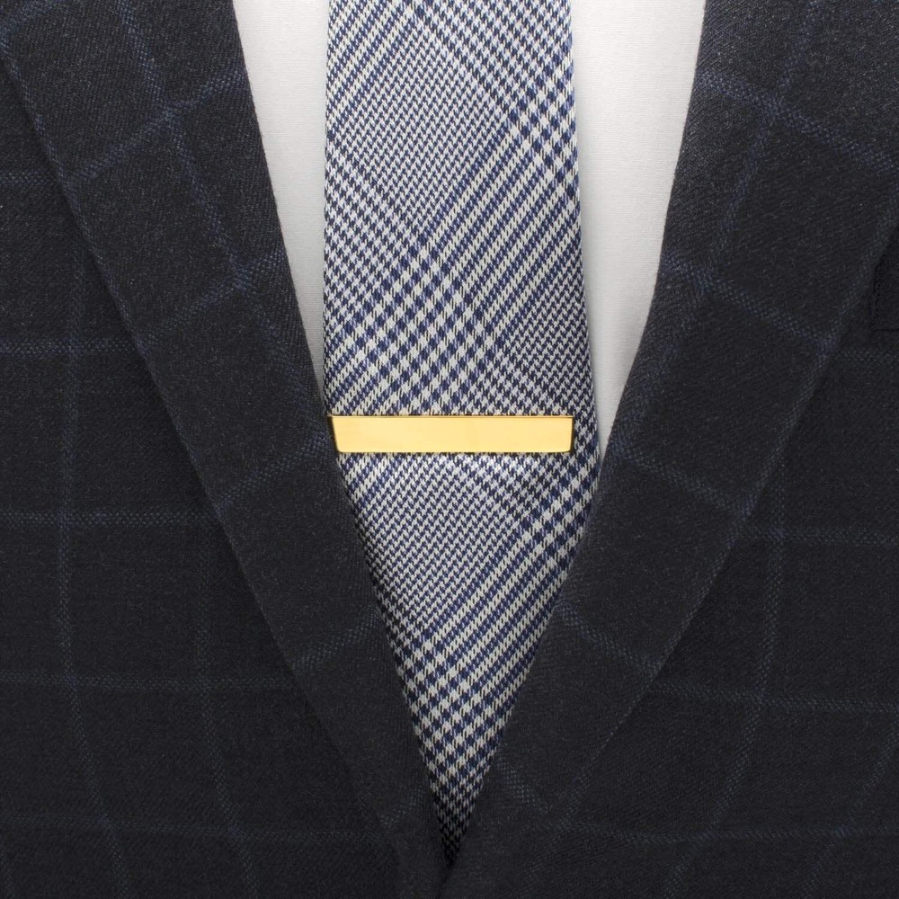 Engravable Rectangle Gold Cufflinks and Tie Bar Gift Set