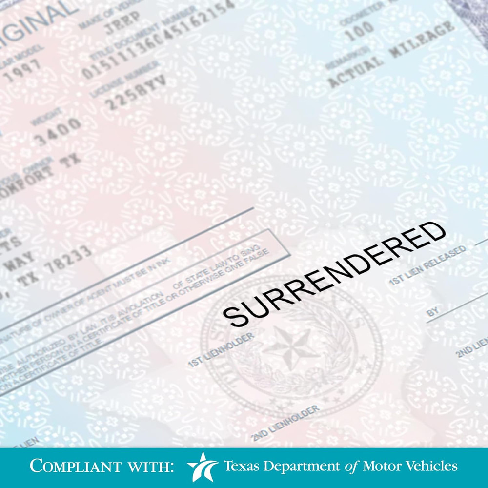 Surrendered Self Inking Stamp - Txdmv Compliant - Required for Webdealer Program