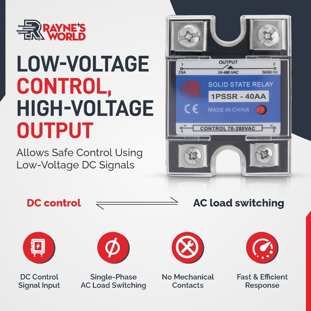 40 Amp AA Solid State Relay SSR - AC to AC - 70-280VAC Control - 24-480VAC Load