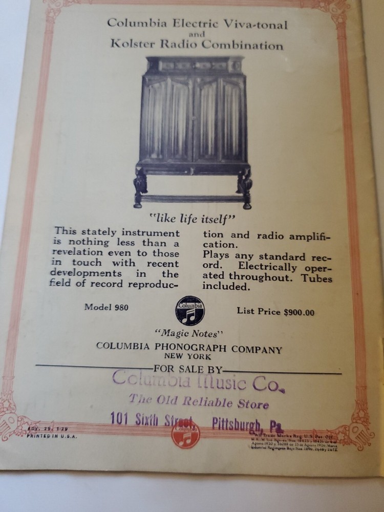 Columbia Records and Magic Notes 1929 ORIGINAL Q